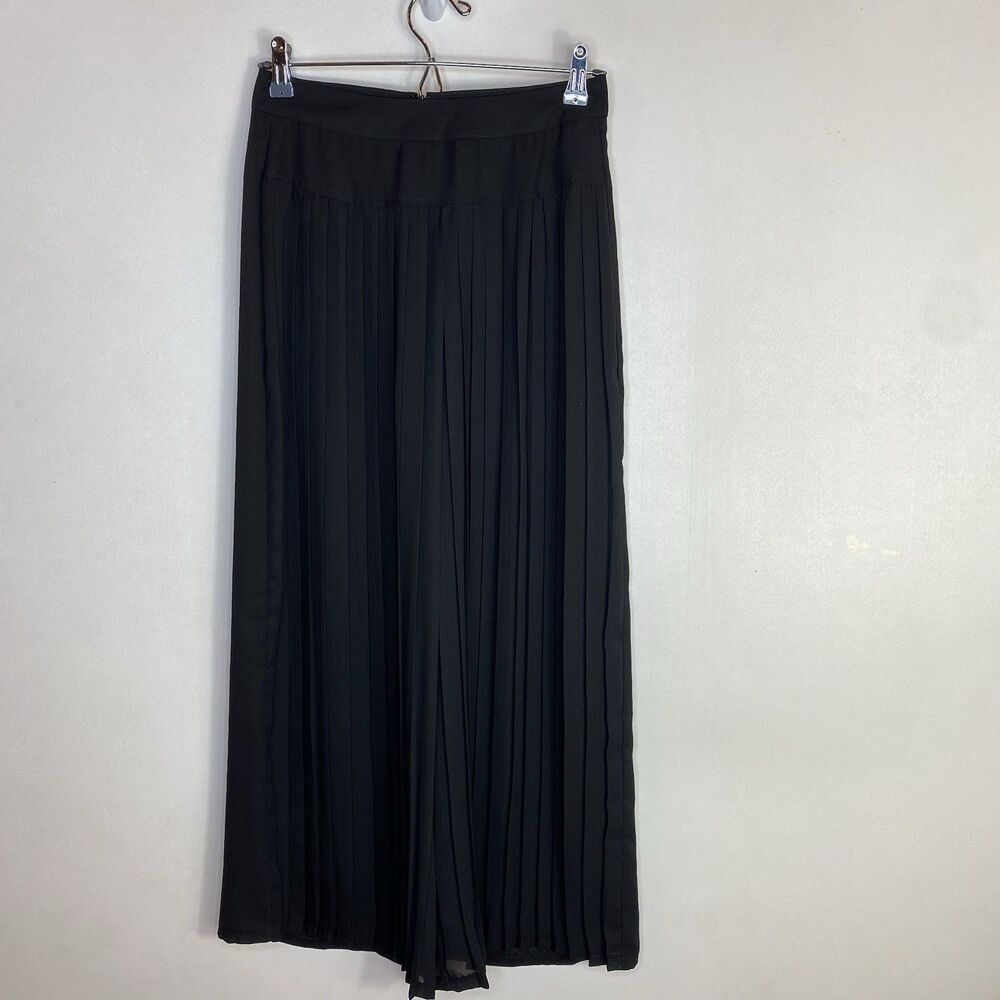 Sans Souci Womens XS Black Pleated Palazzo Pants Sheer Wide Leg High Waist